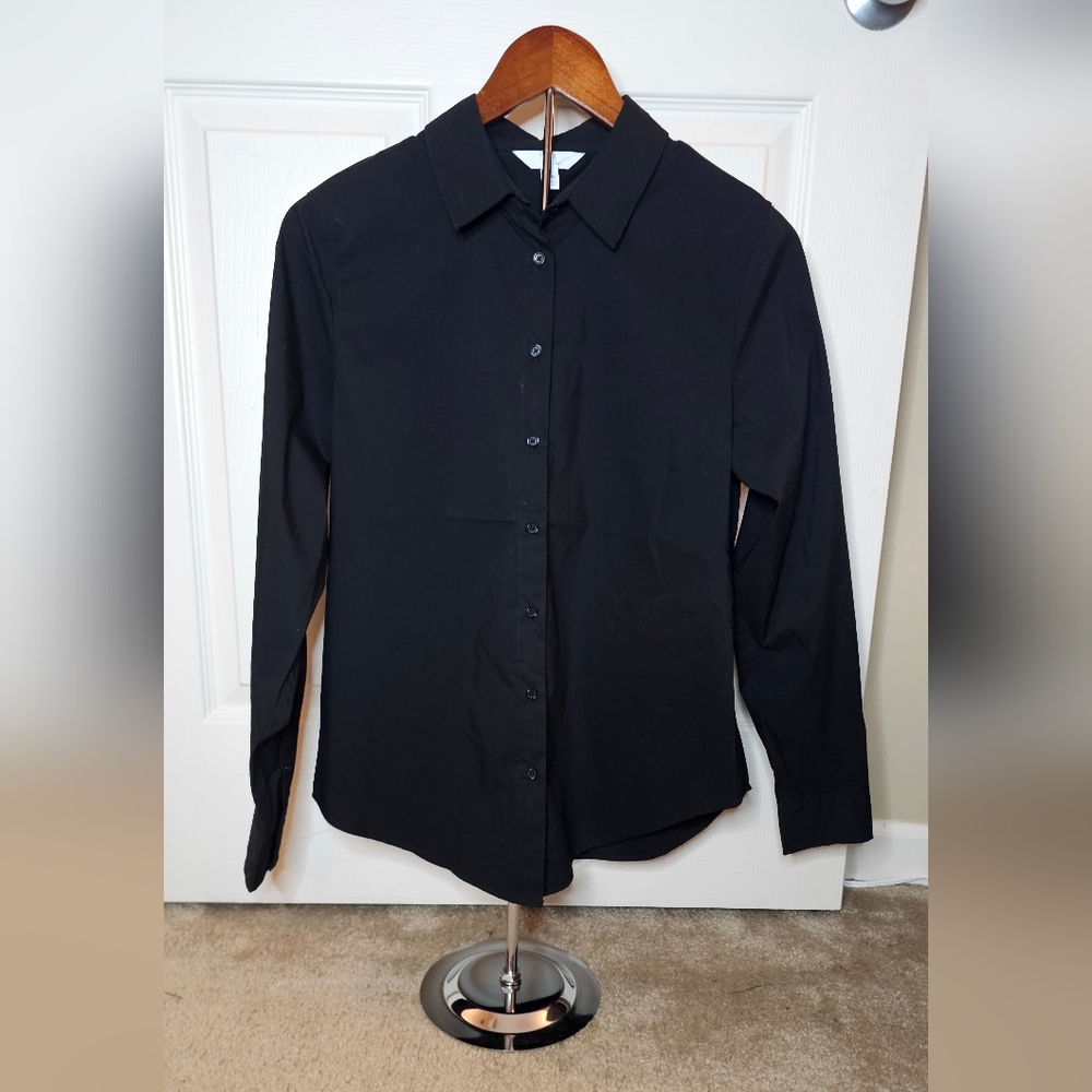 Time and Tru Black Button Down Shirt Long Sleeve Stretch Work Blouse NWT